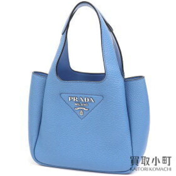 Prada Calf Leather Handbag Triangle Blue Tote Bag - Picture 1 of 9